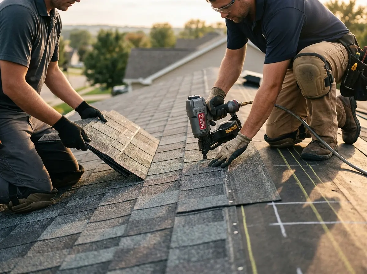 Professional roofer working on a residential roof in Bel Air
